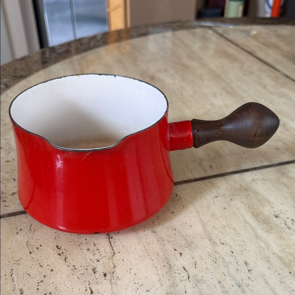 Dansk Red Enamel Saucepan with Wooden Handle